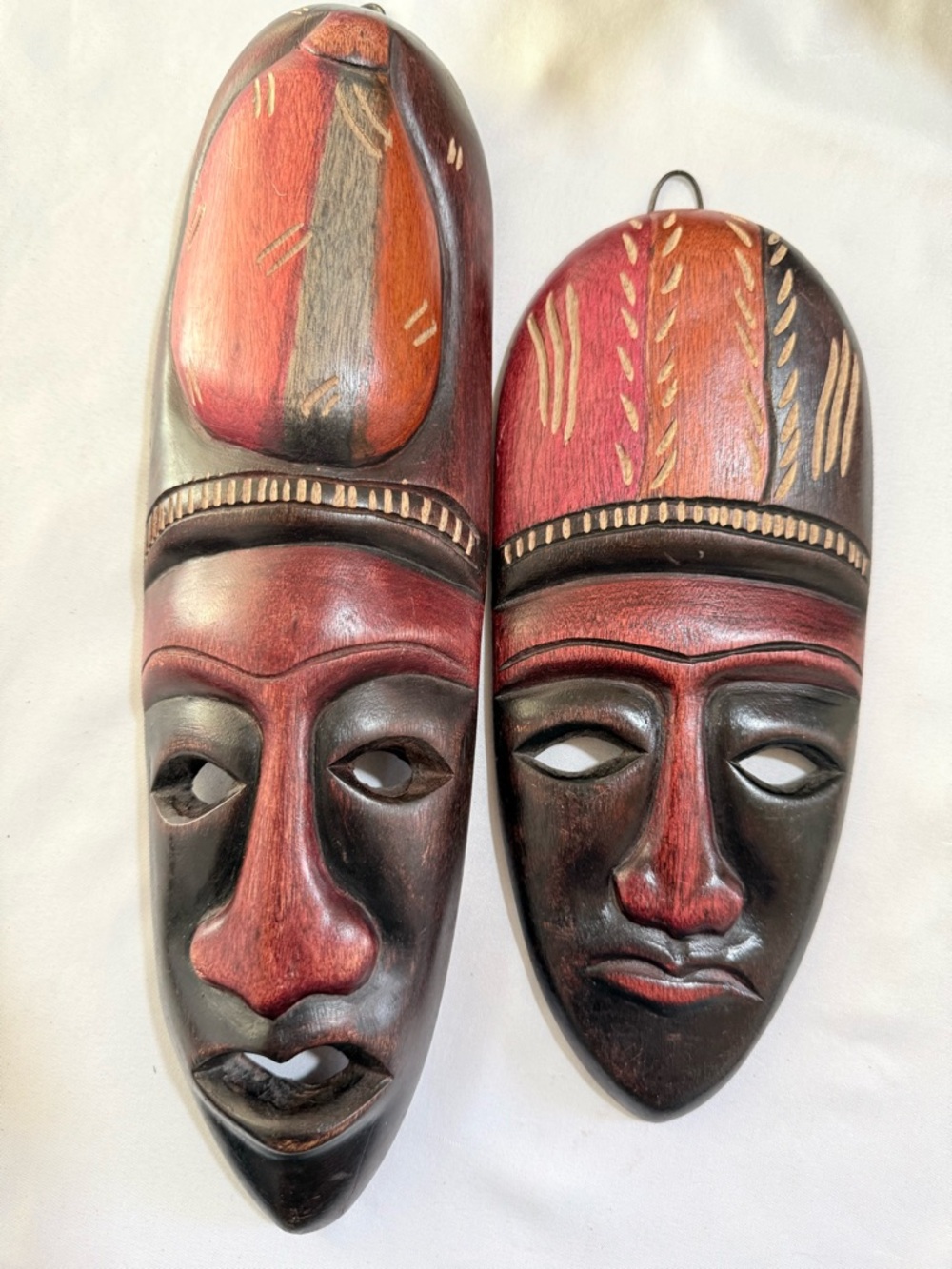 Vintage Haiti  Handmade Carved Wooden Tribal Masks Wall Hanging Folk Art Decor